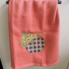 Embroidered tea towel Autumn Berries Leaves Cotton