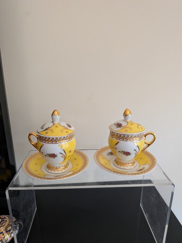 Two chocolate cups saucers - two, cups,