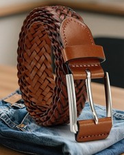 Braided Belts Men Leather, 1 3/8" Casual Woven Belts for Men