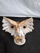 Vintage Sea Shell Owl Art Sculpture Ornament Hand Made