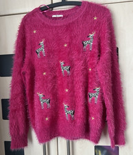 TU Fluffy Pink Eyelash Jumper with embroidered Zebra & Stars Size 16.  New