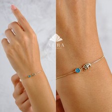 14k gold elephant bracelet - gold,