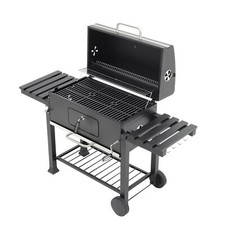 Outdoor Barbecue Charcoal Grill BBQ Trolley with Wheels Garden Smoker Side Shelf