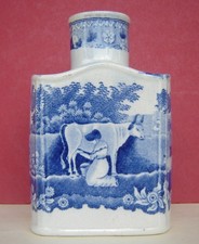 Pearlware Tea Caddy Blue & White Milkmaid Spode ? c1820