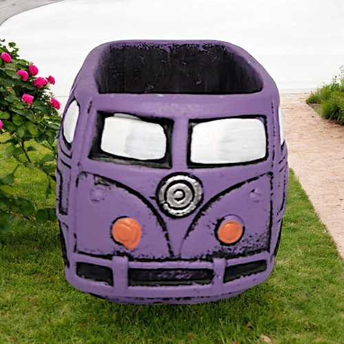 Retro purple van planter - van,