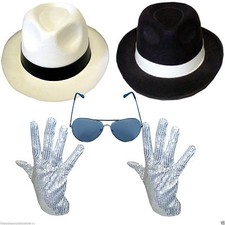 MICHAEL JACKSON HAT SEQUIN GLOVE GLASSES TIE DELUXE FANCY DRESS GANGSTER COSTUME
