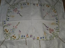 Vintage White Embroidered  Tablecloth 48x48  Inches