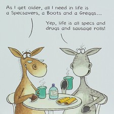 Funny Donkey Specs, Drugs and Sausage Rolls Birthday Card - Humour Greeting Card