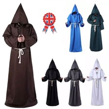 Adult Halloween Mens Monk Cosplay Robe Cloak Capes Friar Medieval Priest Costume