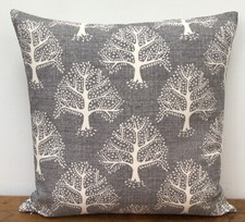 Grey Scandinavian Tree Cushion Cover Pewter Geometric Scandi Great Oak Fabric