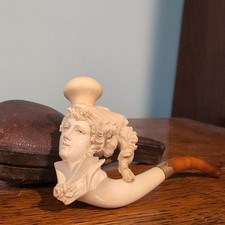 Antique Meerschaum Pipe Beautifuly Carved Victorian Woman W/Case c.1870