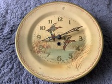 Rare Vintage Tinplate SMITHS Mechanical Flying Ducks Clock Circa 30’s. 10” Diam