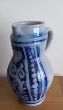 Large German Westerwald Stoneware Saltglazed Grey And Blue Jug
