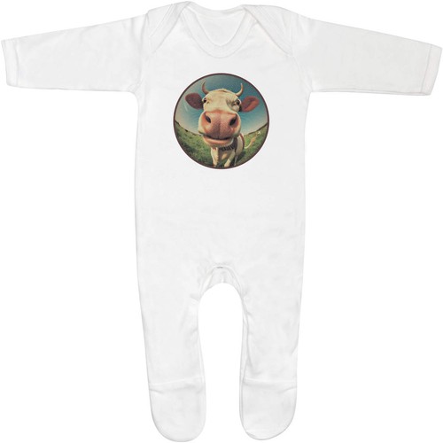 Smiling cow baby sleepsuit - 'smiling, cow'
