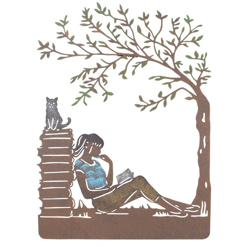 Girl reading wall - reading, metal