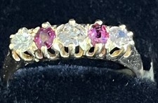 Vintage Ruby and Diamond Half Eternity 18ct Yellow Gold Band/Ring Size N 2.8g