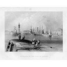 DUNDEE Entrance to the Port - Antique Print 1842