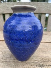 Vase Blue Crackle Glaze Raku