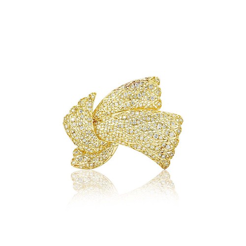 Yellow gold diamond bow brooch - yellow,