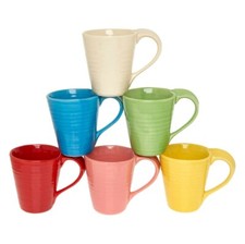 Stoneware mugs Set of 6 mugs Handmade mug Multi Coloured Coffee Large Mugs 350ml