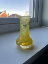 Caithness Vintage Yellow Crackle Glass Bud Vase 10cm Tall
