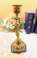 Antique French cherub Candlestick, Champlevé Enamel & Gilt Bronze Ormolu c.1870 