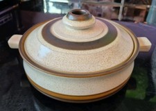 Vintage 1970s Denby Potters Wheel Casserole Soup Dish & Lid 2 Pints Brown Beige