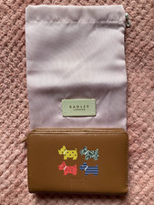 Radley London medium brown leather purse with 4 Radley dogs, dust bag