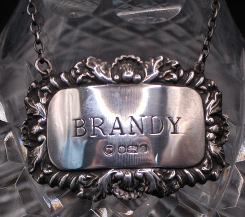 Silver brandy decanter label - silver,