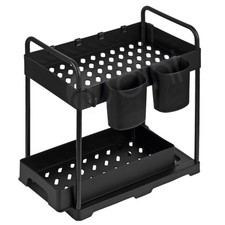 2 Tier Black Under Sink Pull-Out Drawer Storage Shelf Organiser Kitchen Bathroom