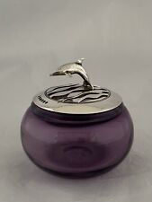 Sterling Silver Bowl & Lid DOLPHIN 2000 London THICK PURPLE GLASS Pot Pourri