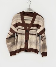 Vintage 90s Oversized Mohair Cardigan – White & Brown (Unisex) Size 12