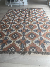 Traditional Hand Made Oriental Wool Kilim 8ft x 10ft Rug, rust, beige black