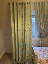 Girls Designer Bedroom Curtains Pale Blue Lilac Lemon Flowers Full Length Eyelet