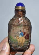 3.2" Old Chinese colour ceramic glaze Crane ride horse man snuff box Bottle