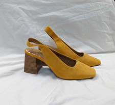 Next Forever Comfort Block Heel Yellow Suede Slingback Shoes Size 6 EUR 39