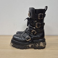 New Rock Reactor Black Leather Chunky Platform Black Punk Boots Uk 6.5 Eu 40
