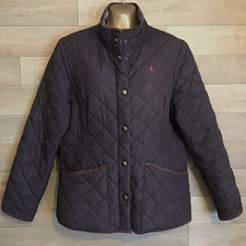 Joules Womens Quilted Jacket UK 14  H_PERNELLA Brown Floral Lining Pockets LARGE