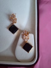Stylish Black White Artificial Stone Earrings