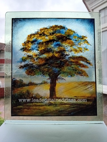 Hand painted tree scene pane