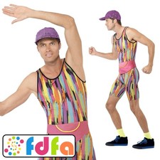 Smiffys 90's Mr Motivator Neon Jumpsuit Pride Mens Fancy Dress Costume