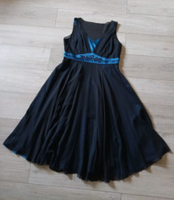 Hobbs Black Sheer Over Teal Silk Beaded Flared Dress Occasion Party Evening UK16
