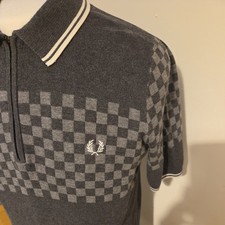 FRED PERRY BRADLEY WIGGINS 1/4 Zip Neck Grey Polo Shirt Cycling Mod Size  S