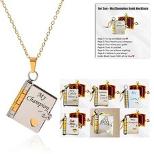 My Champion Book Pendant Necklace for Daughter Openable Pages Engraved Letter