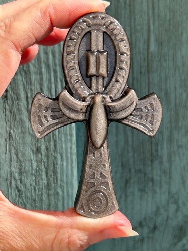 Silver sheen obsidian ankh - obsidian,