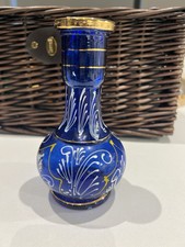 Vintage Glass Hookah Base Cobalt Blue Bohemian Style Hookah Base Vase Gold Trim