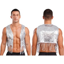 Men Shiny Sequin Cowboy Vest