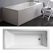 Bathroom Single Ended 1400x700mm Straight Bath Tub Gloss White Acrylic Modern
