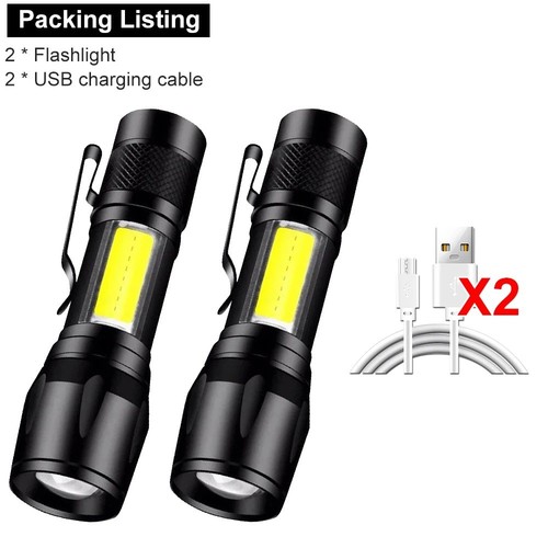 2pcs 2000lm usb rechargeable - 2000lm,