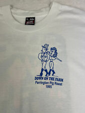 VTG 1995 Down On The Farm Farrington Pig Roast White Single Stitch Tshirt Men XL